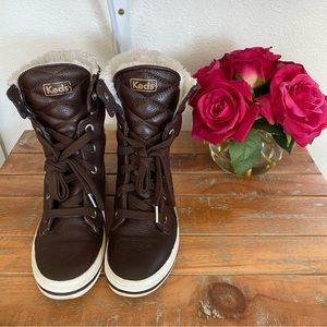 Keds brown leather faux fur lined lace-up boots (size 6.5)🌹